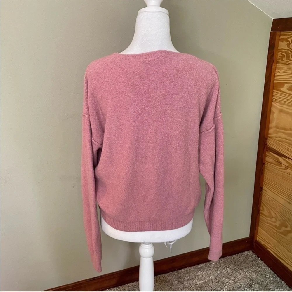 Free People Take Me Places Pink Oversized V-Neck Sweater Extra Small